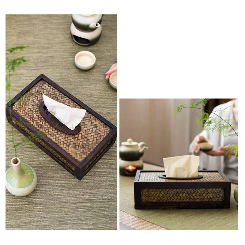 Scatola per fazzoletti in legno intrecciato di bambù fatta a mano Porta fazzoletti in legno Scatole per salviette Decorazione