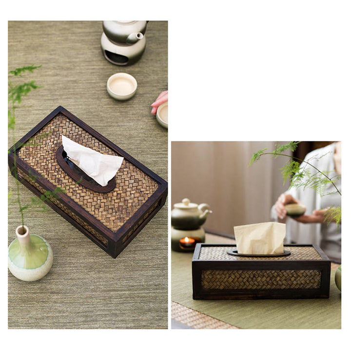 Scatola per fazzoletti in legno intrecciato di bambù fatta a mano Porta fazzoletti in legno Scatole per salviette Decorazione - image 12