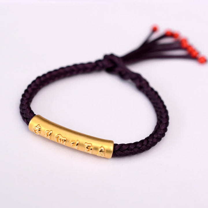 Braccialetto di corda di protezione e forza Om Mani Padme Hum in argento sterling 999 Buddha Stones