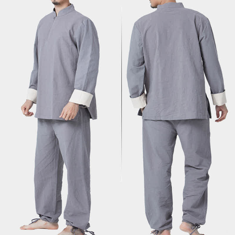 Buddha Stones Spirituale Zen Meditazione Yoga Preghiera Pratica Cotone Lino Abbigliamento Uomo Set
