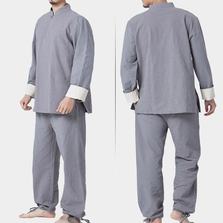 Buddha Stones Spirituale Zen Meditazione Yoga Preghiera Pratica Cotone Lino Abbigliamento Uomo Set