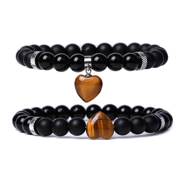 Buddha Stones 2 pezzi onice nero pietra di cristallo amore cuore protezione supporto coppia braccialetto