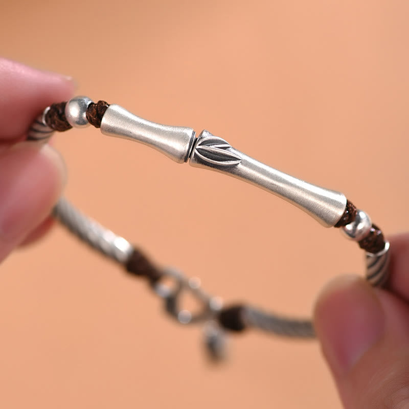 Bracciale Buddha Stones 999 Sterling Silver Bamboo Pattern Cicada Luck Wealth