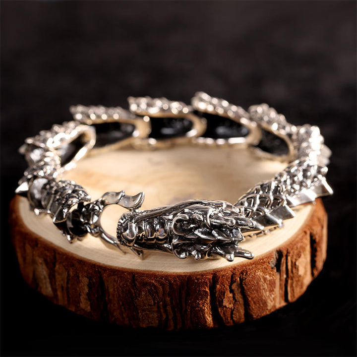Buddha Stones Braccialetto in argento sterling 925 con drago, fortuna e successo
