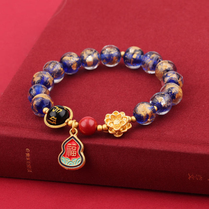Buddha Stones Tibet Om Mani Padme Hum Fu Carattere Zucca Charm Loto Liuli Perline di Vetro Braccialetto della Fortuna