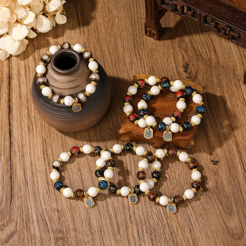 Buddha Stones Tibetano Zakiram Dea della Ricchezza Ciondolo Liuli Vetro Incenso Cenere Perline di Porcellana Braccialetto di Protezione