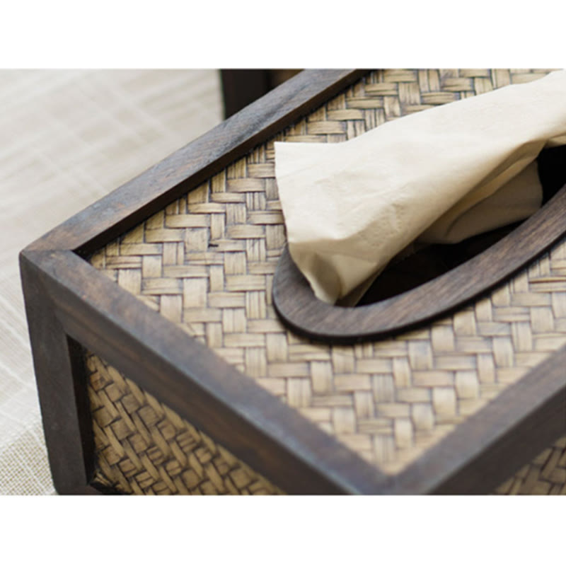 Scatola per fazzoletti in legno intrecciato di bambù fatta a mano Porta fazzoletti in legno Scatole per salviette Decorazione