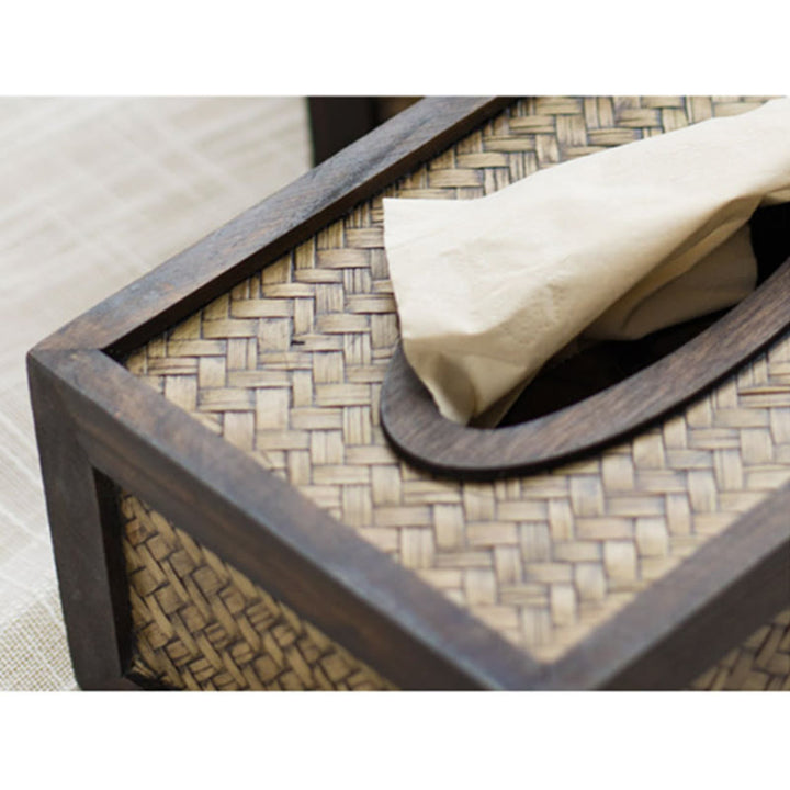 Scatola per fazzoletti in legno intrecciato di bambù fatta a mano Porta fazzoletti in legno Scatole per salviette Decorazione
