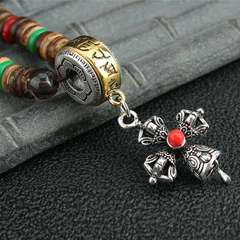 Buddha Stones Tibetano Om Mani Padme Hum Ruota della Preghiera Rotazione Vajra Collana Pendente in Legno - image 29