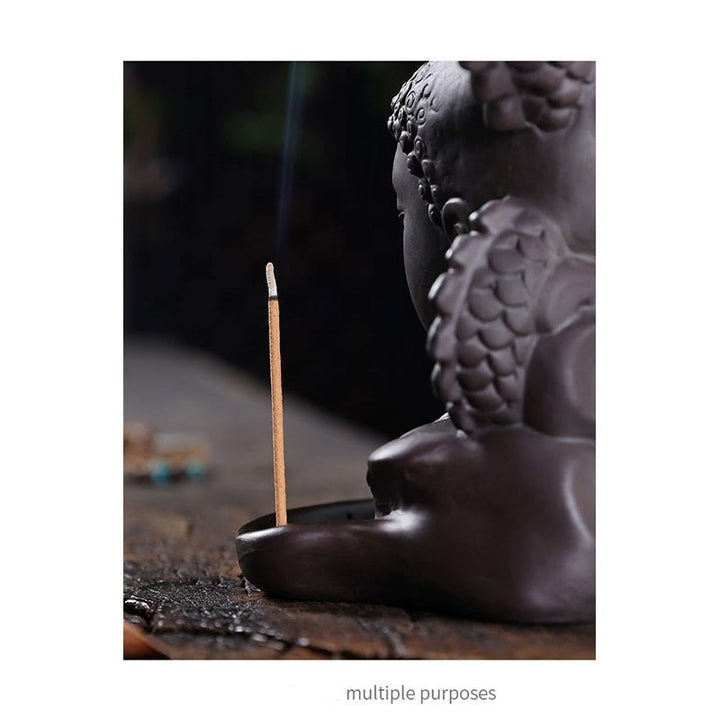 Buddha Stones Buddha Drago Nuvole di buon auspicio Argilla viola Bruciatore di incenso curativo Decorazione