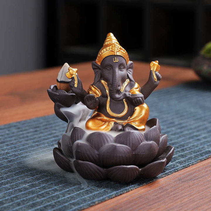 Ganesh Elephant Purple Clay Fontana antiriflusso con fumo Protezione Bruciatore di incenso