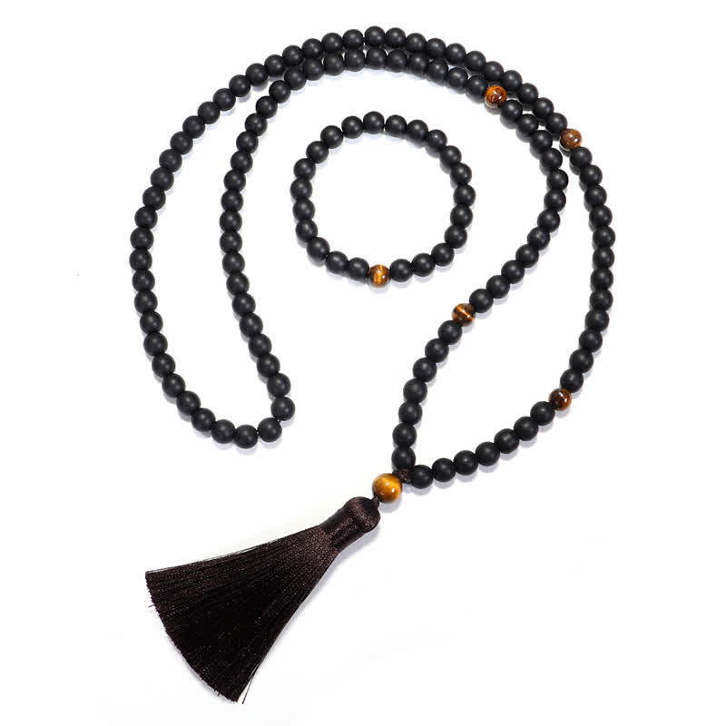 Buddha Stones 108 Mala Beads Pietra smerigliata Occhio di tigre Bracciale Collana Pendente