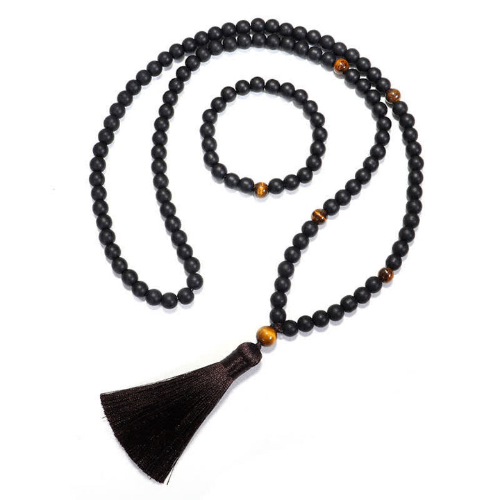 Buddha Stones 108 Mala Beads Pietra smerigliata Occhio di tigre Bracciale Collana Pendente