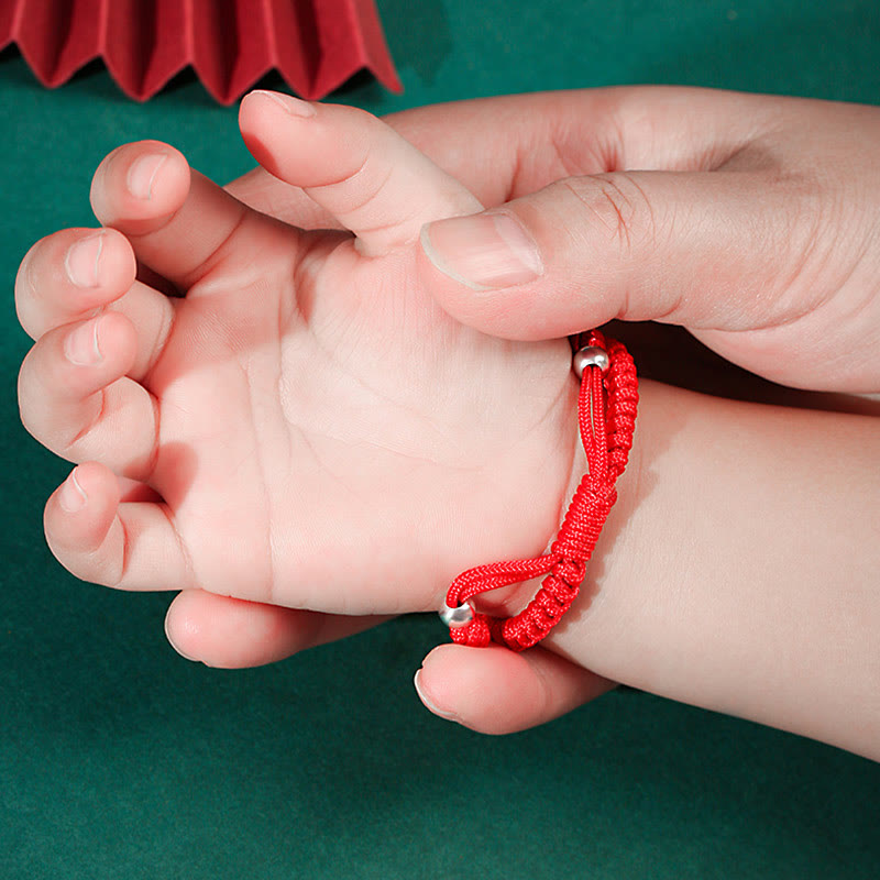 Braccialetto per bambini fatto a mano in corda rossa con Buddha Stones, in argento sterling 999, con zodiaco cinese