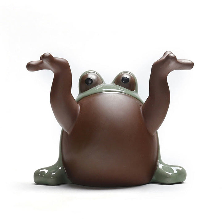 Buddha Stones FengShui Ricchezza Fortunato Carino Rana Ceramica Tè Animale Domestico Figurina Decorazione
