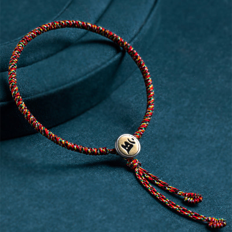 Braccialetto di corda colorata con protezione del Buddha in argento sterling 925 fatto a mano con lo zodiaco cinese del Buddha Stones di Natale - Stile nappa - 18 centimetri - Cane/Maiale-Buddha Amitabha - image 0