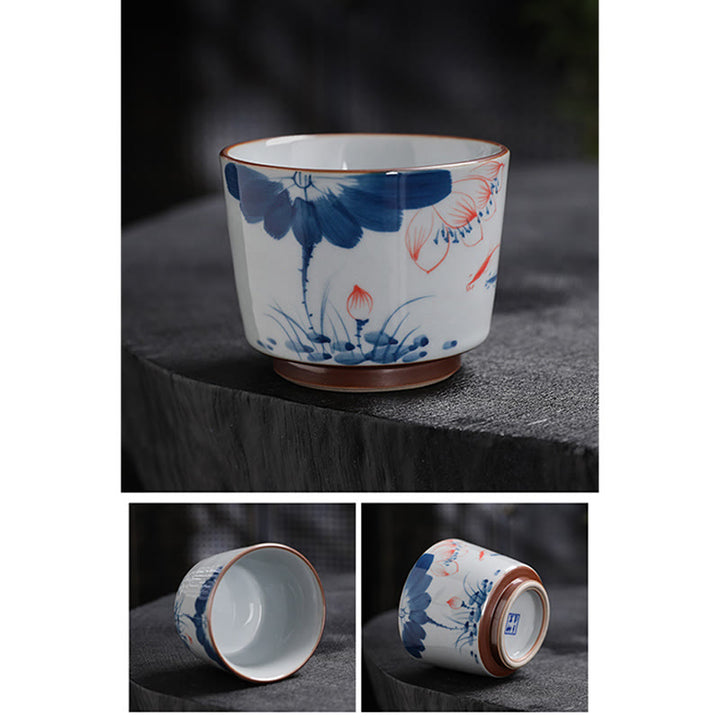 Buddha Stones Fiore di Loto Foglia di Bambù Tazza da Tè in Ceramica Tazze da Tè Kung Fu