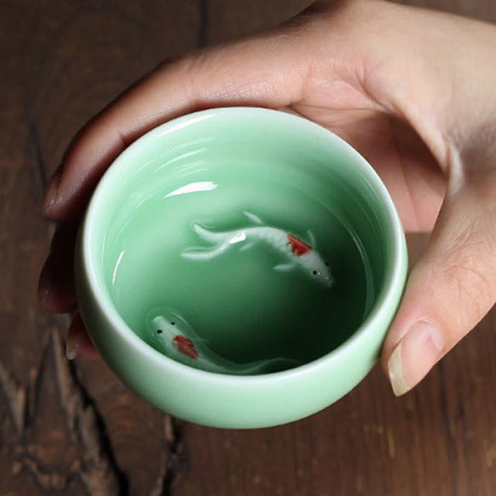 Buddha Stones Koi Fish colorato Tazza da tè in ceramica Kung Fu Tazza da tè Ciotola