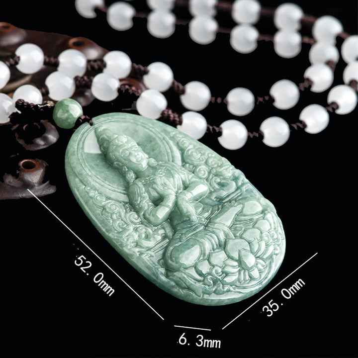 Collana con ciondolo Buddha Stones Natural Jade Avalokitesvara Amuleto Ricchezza - image 9