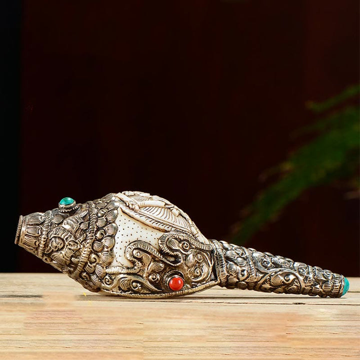 Decorazione positiva della ricchezza della conchiglia del Buddha Shankha incisa a mano tibetana - image 1