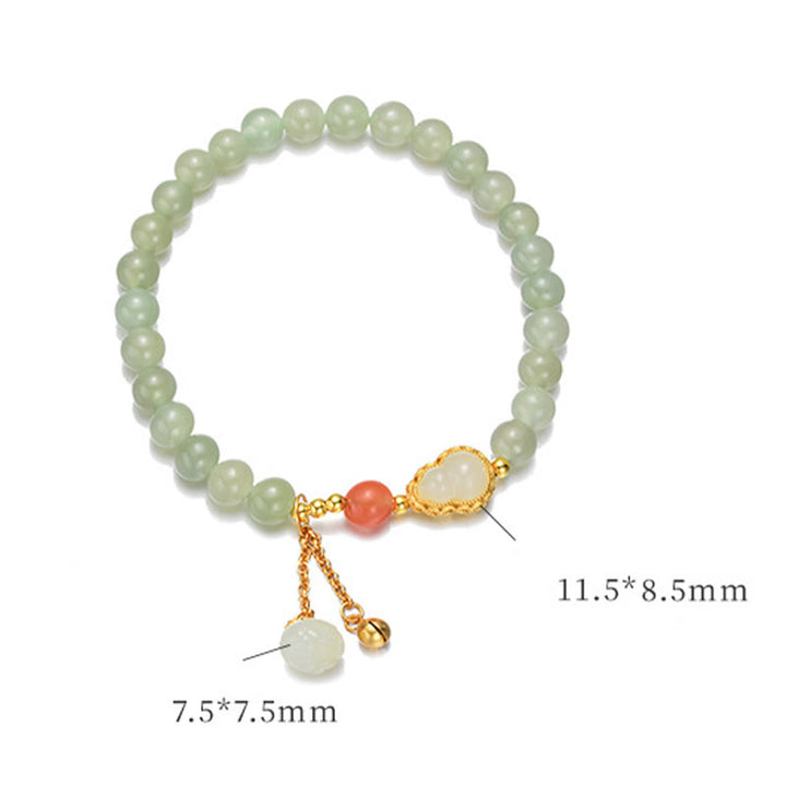 Braccialetto portafortuna in argento sterling 925 con giada Hetian e zucca di loto