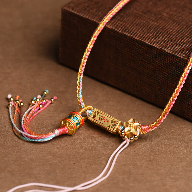 Collana con ciondolo in rame colorato con Buddha Stones e corda di ricchezza