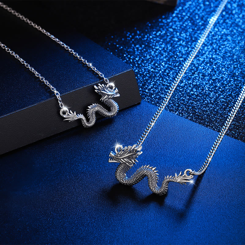 Collana con ciondolo a forma di catena di protezione del drago di buon auspicio dell'anno del drago in argento sterling 925 Buddha Stones