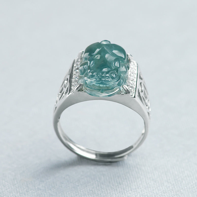 Anello di fortuna in argento sterling 925 Buddha Stones, Fengshui, ricchezza, prosperità, giada PiXiu