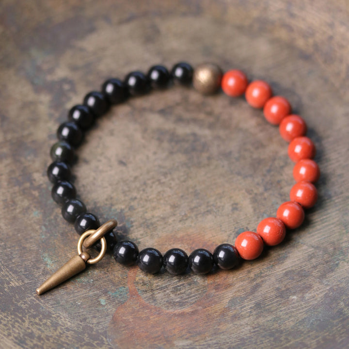 Braccialetto di coppia in cristallo di rame, ossidiana nera, sodalite e pietre Buddha Stones