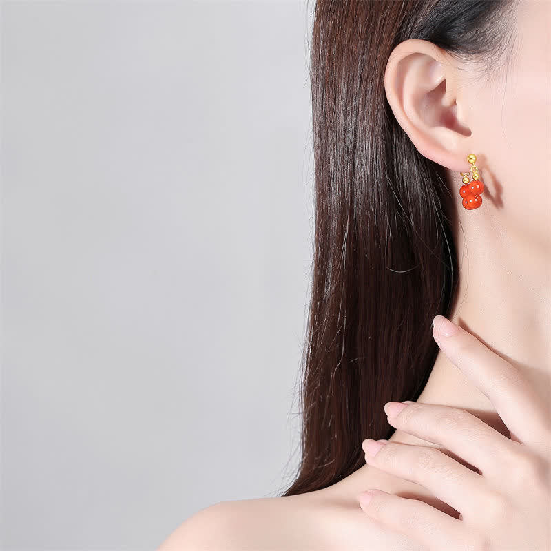 Orecchini in argento sterling 925 con perline di agata rossa e giada di Hetian