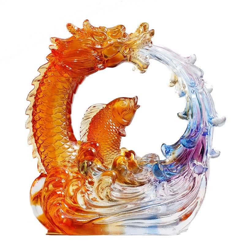 Buddha Stones Feng Shui Drago Koi Pesce Fatto a Mano Liuli Cristallo Arte Pezzo Decorazione Casa Ufficio