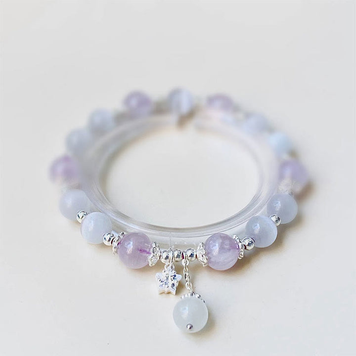 Braccialetto di consapevolezza spirituale con stella in argento sterling 925, ametista naturale e occhio di gatto , Buddha Stones