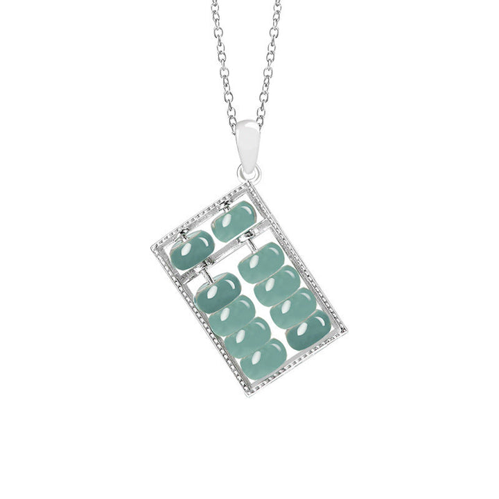 Collana con ciondolo Buddha Stones in argento sterling 925 con motivo abaco in giada naturale e motivo abbondanza