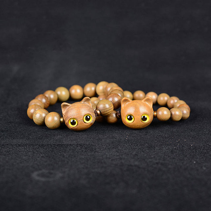 Braccialetto di equilibrio con gatto adorabile , Buddha Stones, legno di ebano, sandalo verde, sandalo rosso - image 7