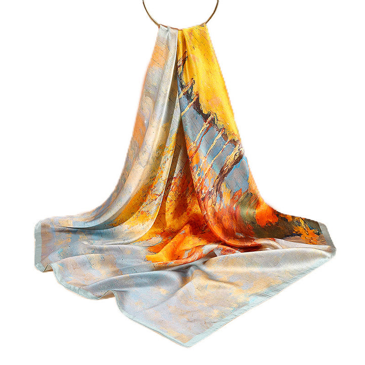 Buddha Stones Dipinto ad olio Città Scena innevata Castello Loto 100% seta di gelso Sciarpa per capelli al collo - image 4