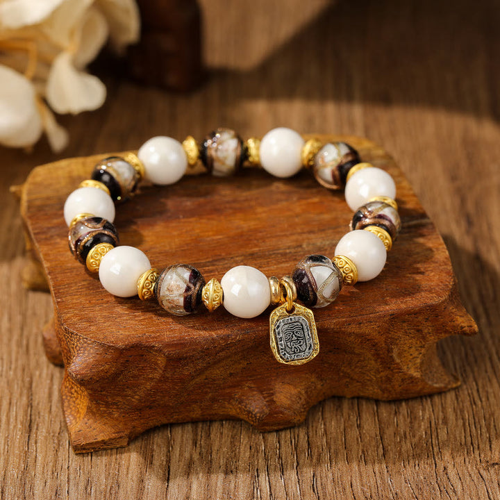 Buddha Stones Tibetano Zakiram Dea della Ricchezza Ciondolo Liuli Vetro Incenso Cenere Perline di Porcellana Braccialetto di Protezione