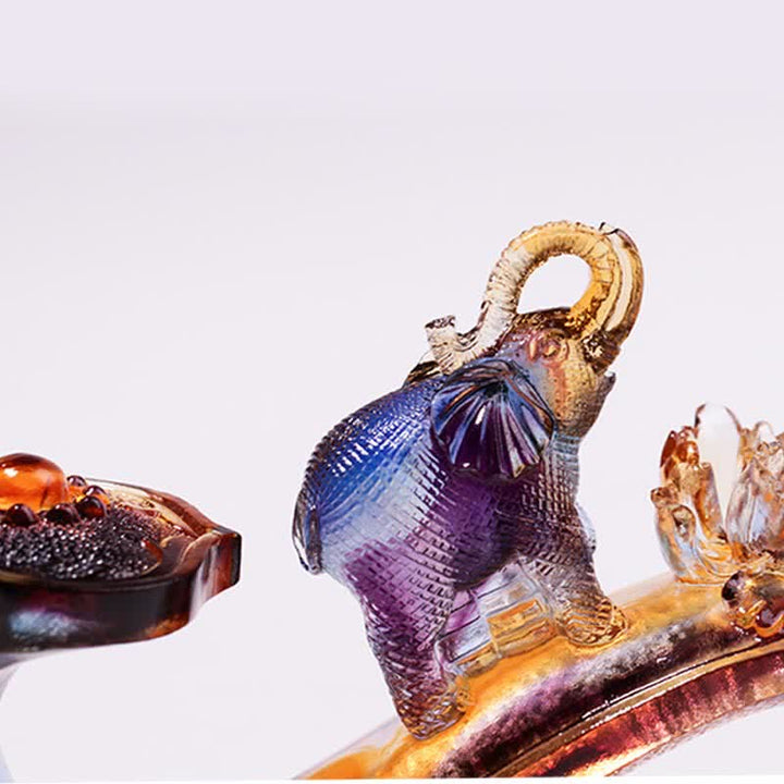 Pezzo d'arte in cristallo Liuli Ruyi fatto a mano, decorazione per la casa con elefante e base in cristallo - image 4