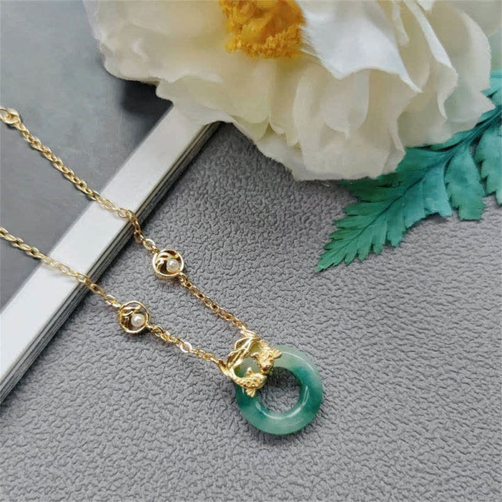 Braccialetto di armonia curativa con pesce koi in giada ciano Buddha Stones