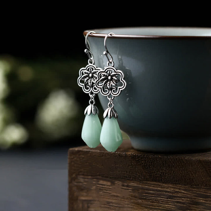 Orecchini pendenti Buddha Stones Magnolia Flower Jade Water Drop Prosperity