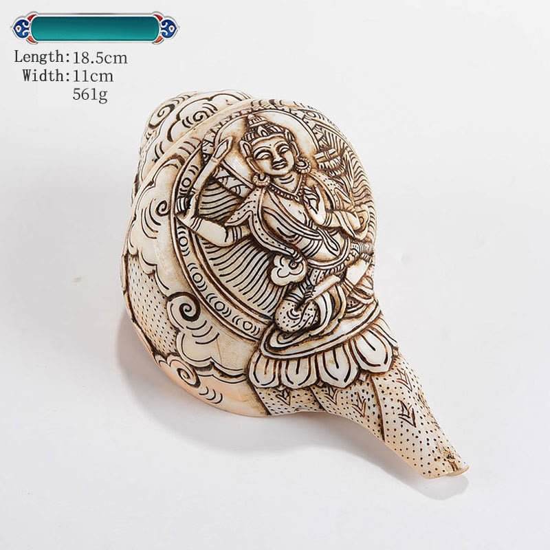 Decorazione di ricchezza di conchiglia di conchiglia di Avalokitesvara Buddha tibetano inciso a mano Shankha