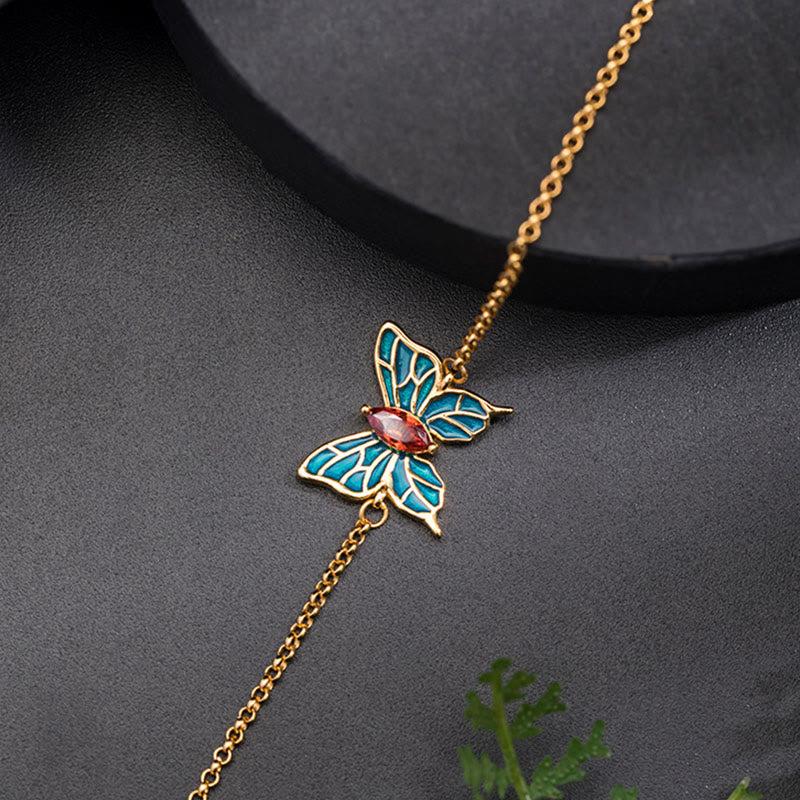 Bracciale Buddha Stones in argento sterling 925 con catena a farfalla e zirconi - image 3