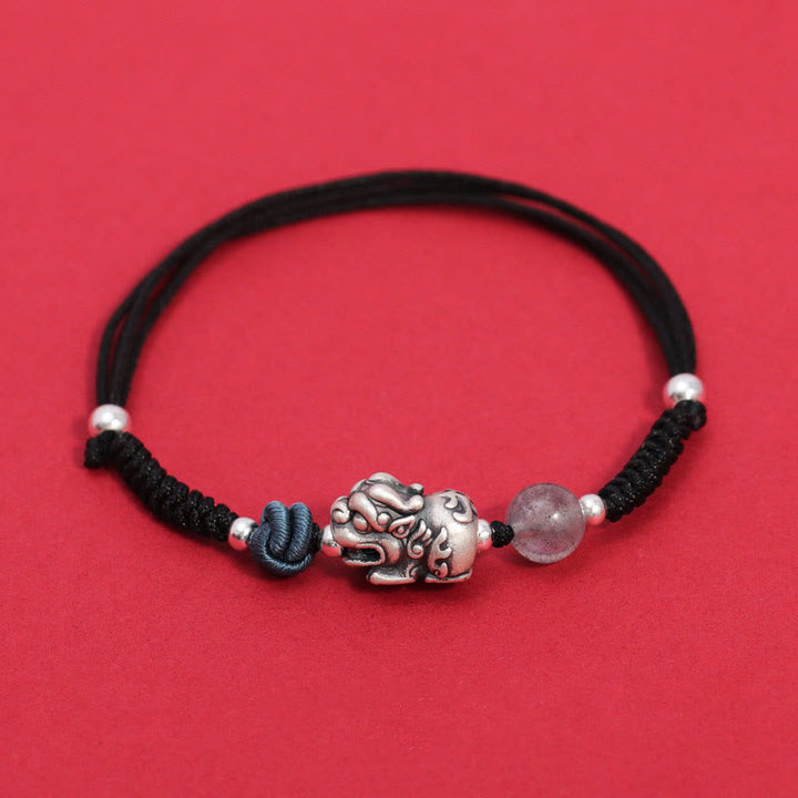 Bracciale intrecciato Buddha Stones 999 Sterling Silver PiXiu Strawberry Quartz Bead Wealth Luck