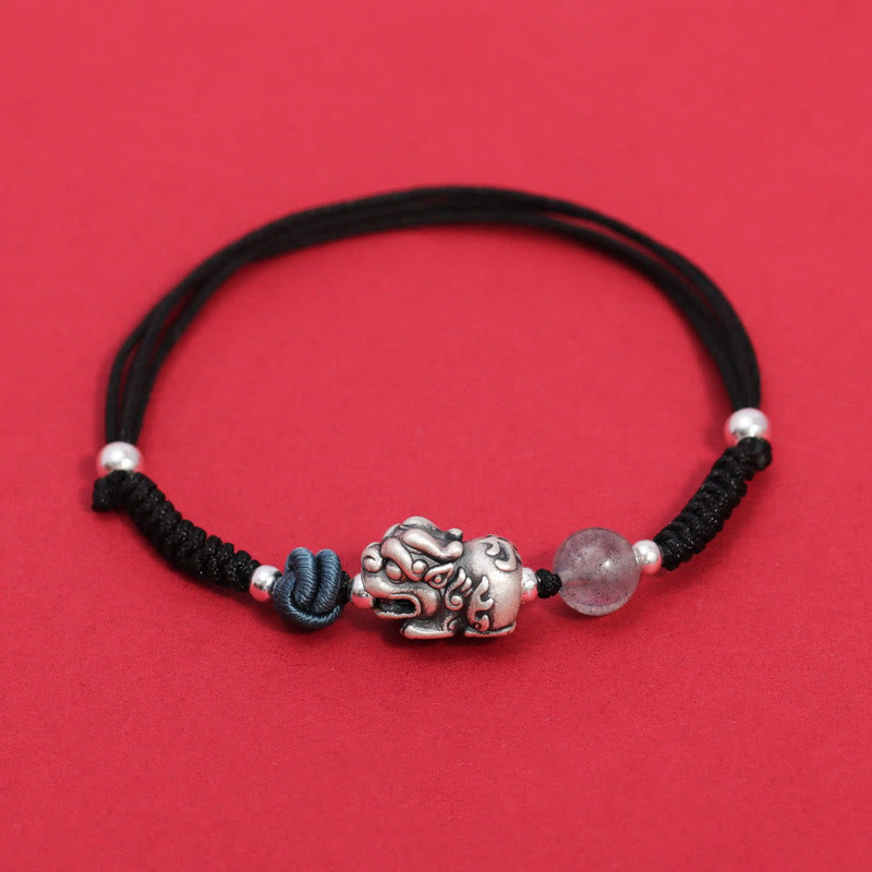 Bracciale intrecciato Buddha Stones 999 Sterling Silver PiXiu Strawberry Quartz Bead Wealth Luck - Corda nera (circonferenza polso 14-19 cm) - image 9