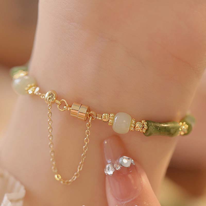 Braccialetto Buddha Stones Jade Bamboo Leaf Mughetto Modello Fortuna Abbondanza