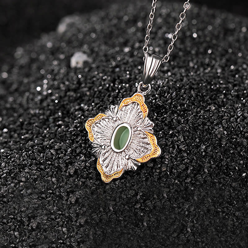 Collana con ciondolo a forma di rombo in giada ciano Hetian, design a Buddha Stones , in argento sterling 925 placcato oro, con guarigione della fortuna