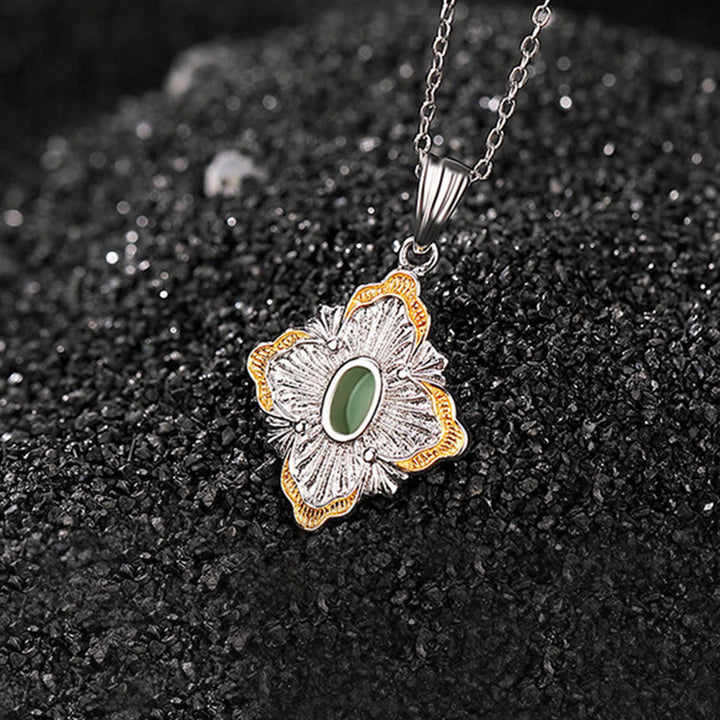 Collana con ciondolo a forma di rombo in giada ciano Hetian, design a Buddha Stones , in argento sterling 925 placcato oro, con guarigione della fortuna