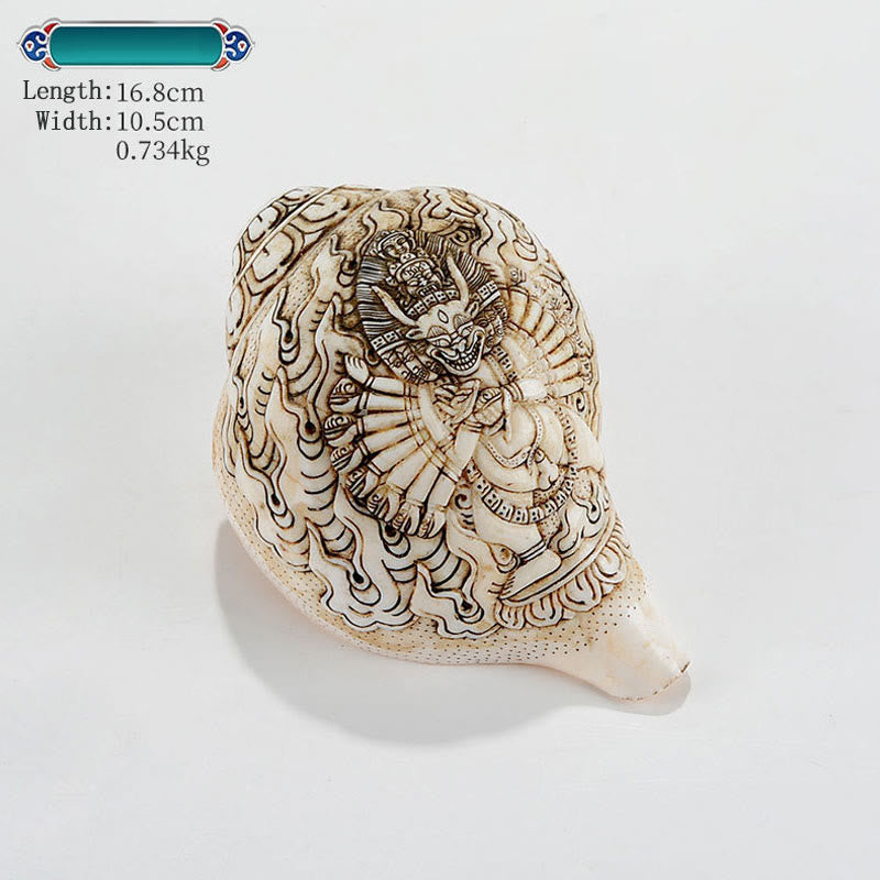 Decorazione di ricchezza di conchiglia di conchiglia di Avalokitesvara Buddha tibetano inciso a mano Shankha - Buddha Yamantaka 16,8*10,5 cm - image 10
