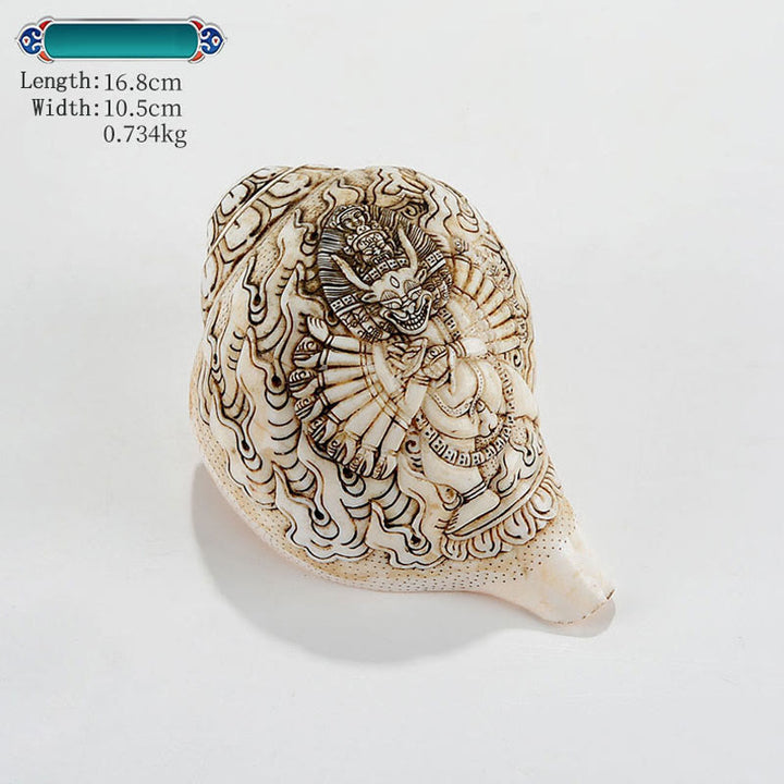 Decorazione di ricchezza di conchiglia di conchiglia di Avalokitesvara Buddha tibetano inciso a mano Shankha - Buddha Yamantaka 16,8*10,5 cm - image 10