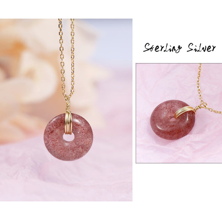 Collana positiva di guarigione al quarzo fragola in argento sterling 925 Buddha Stones