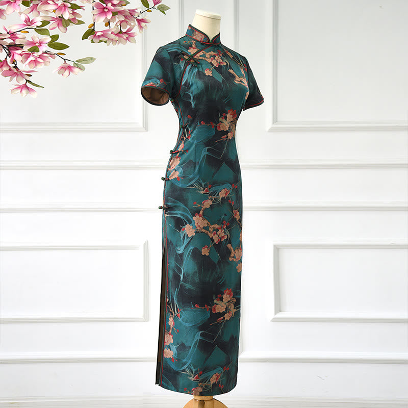 Abito da donna con stampa di fiori rosa vintage Buddha Stones Cheongsam Qipao - image 1